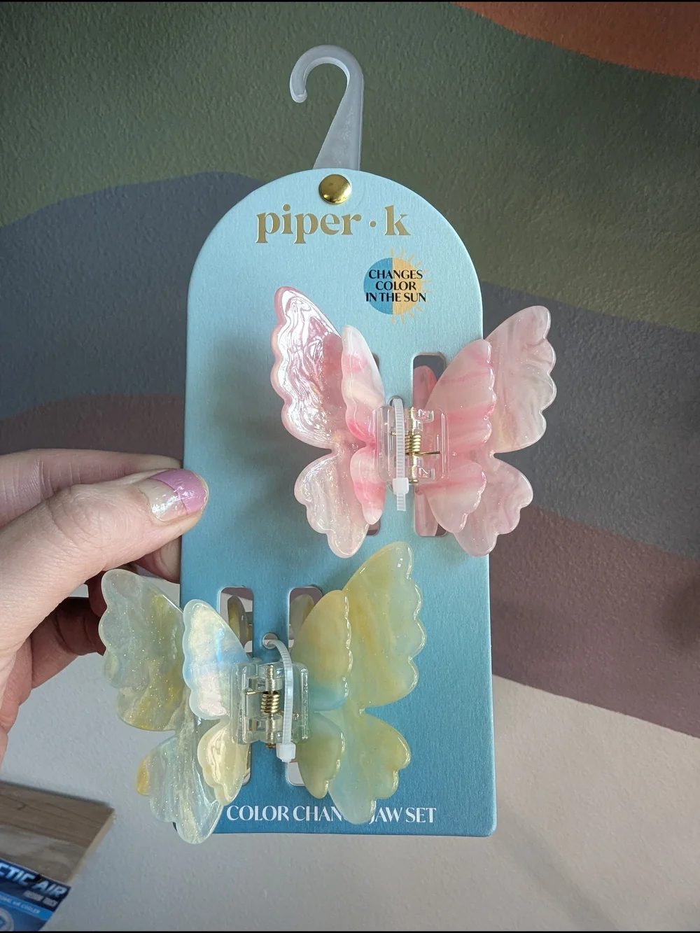 piper·k Color-Changing Butterfly Jaw Clips - Pink & Butter Yellow NIB